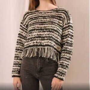 Black and White Looped Fringe Sweater, Size Small